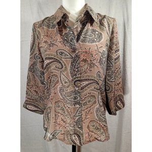 Woman's Giorgio Fiorlini Collection Brown Tan Paisley Shirt Top M Sheer